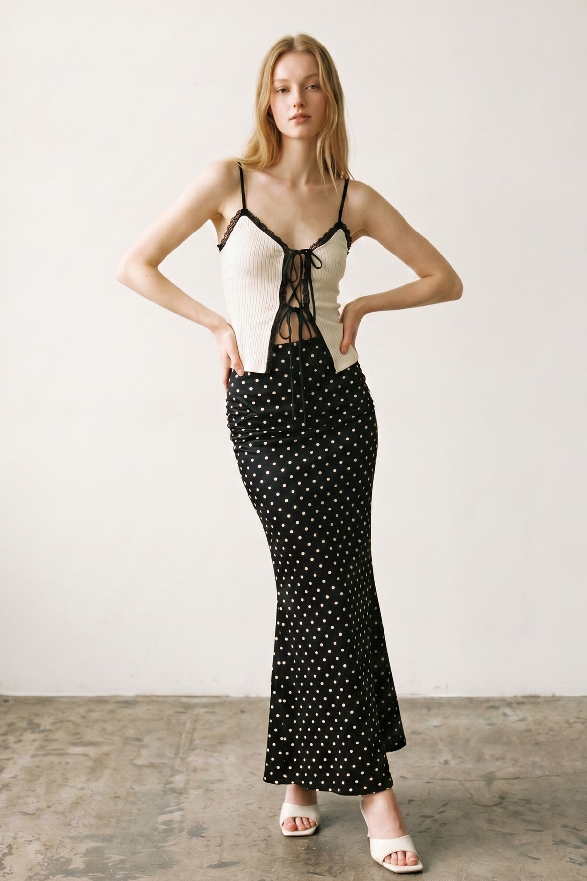 Polka Dot Satin Maxi Skirt