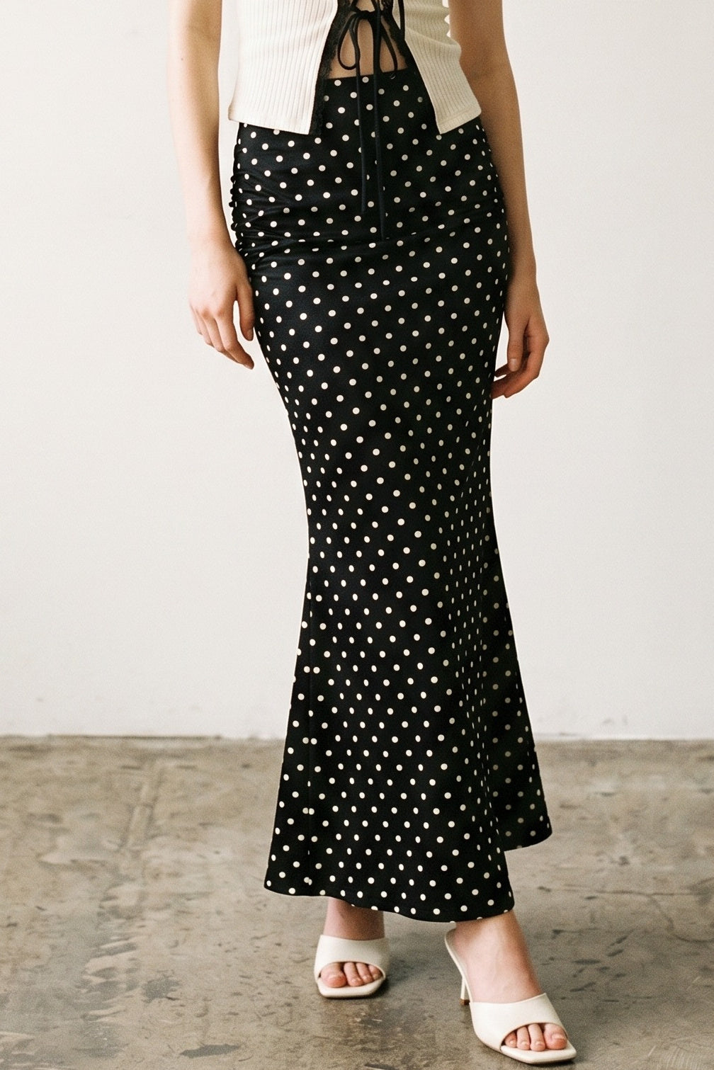 Polka Dot Satin Maxi Skirt