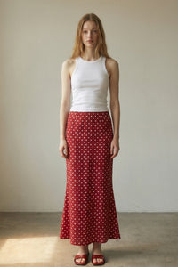 Polka Dot Satin Maxi Skirt