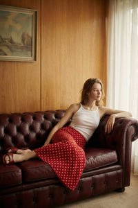 Polka Dot Satin Maxi Skirt