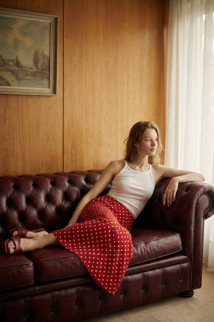 Polka Dot Satin Maxi Skirt