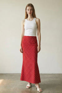 Polka Dot Satin Maxi Skirt