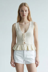 Knit Lace-Up Ruffle Hem Vest