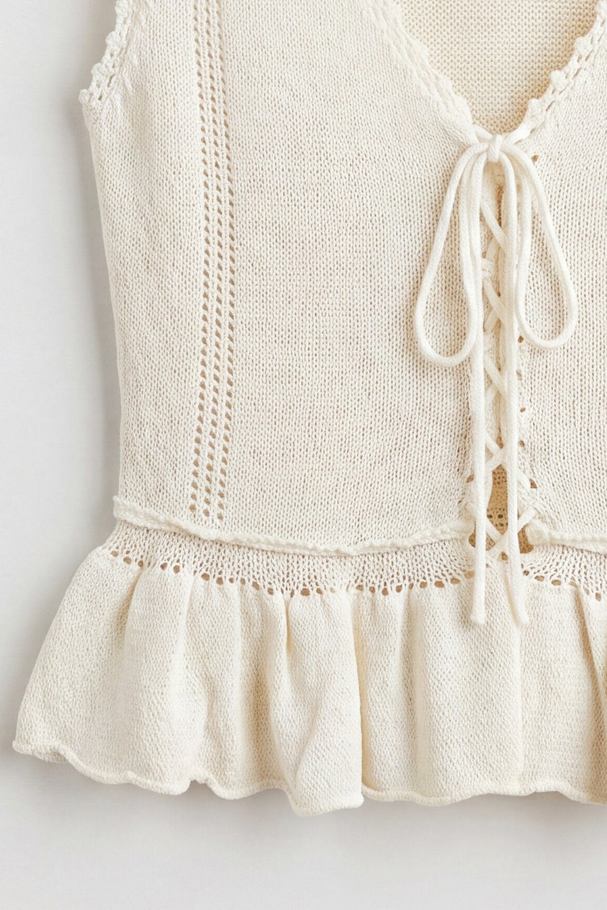 Knit Lace-Up Ruffle Hem Vest