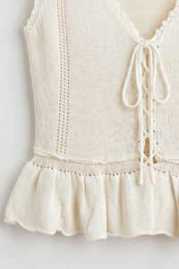 Knit Lace-Up Ruffle Hem Vest