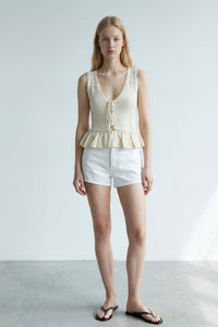 Knit Lace-Up Ruffle Hem Vest