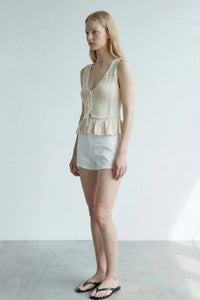 Knit Lace-Up Ruffle Hem Vest