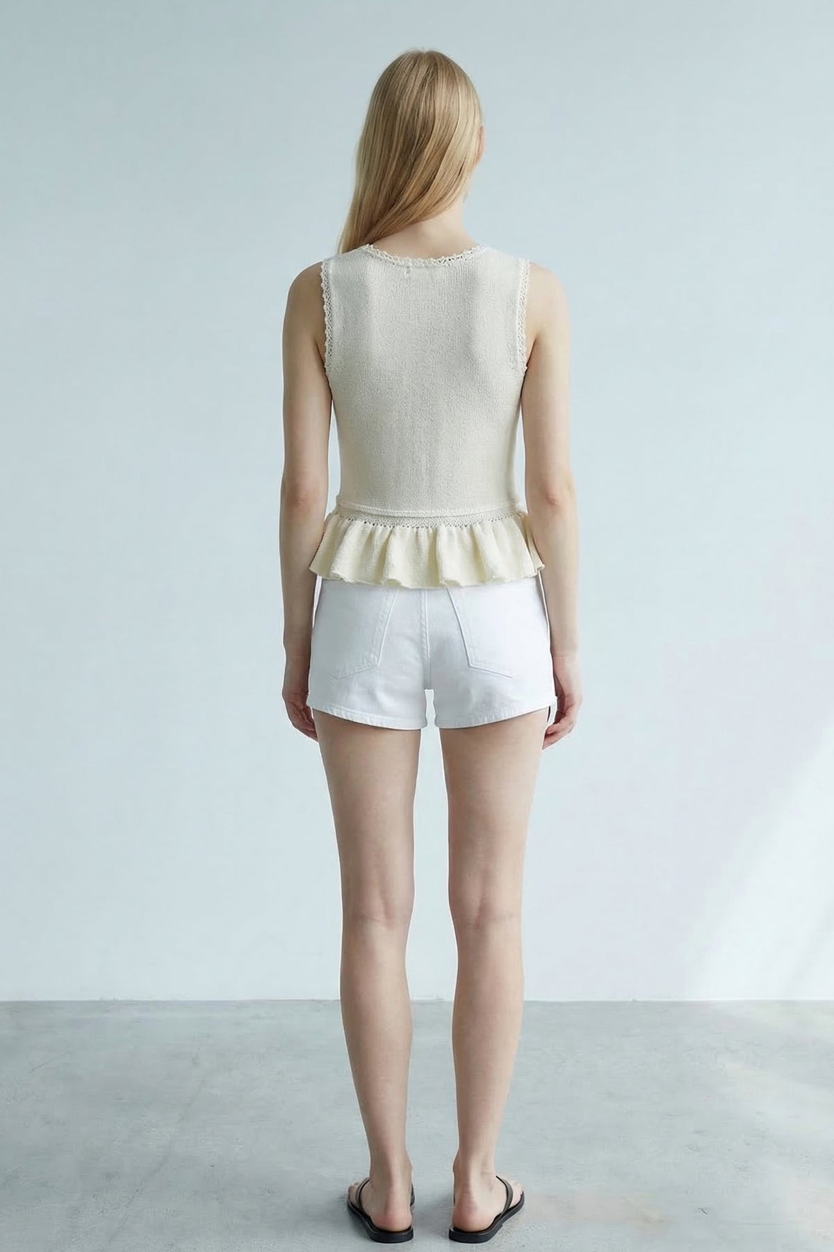 Knit Lace-Up Ruffle Hem Vest