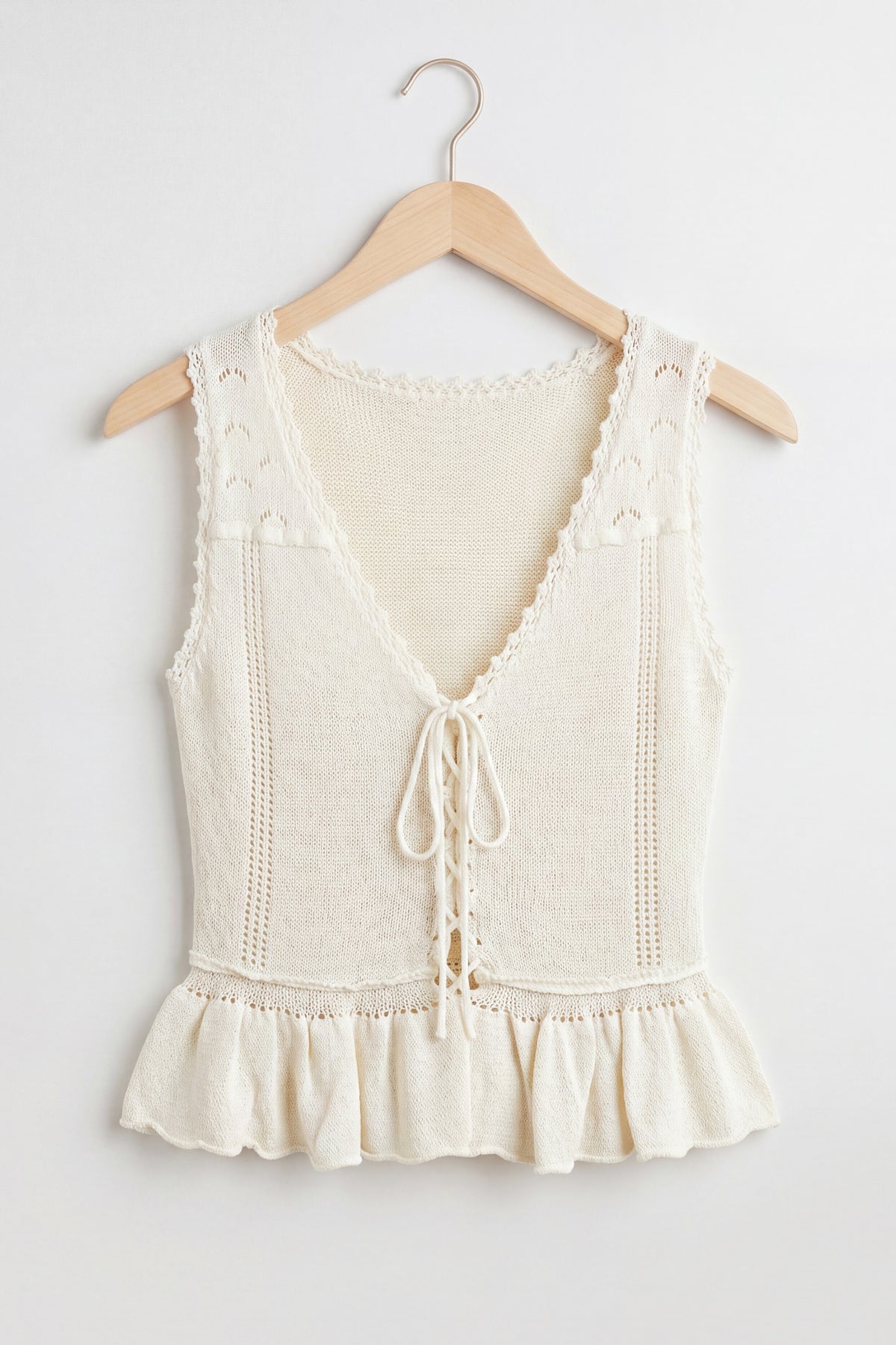 Knit Lace-Up Ruffle Hem Vest