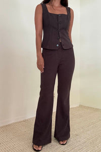 Pinstripe Knit Vest Flare Pants Set