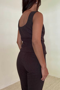 Pinstripe Knit Vest Flare Pants Set