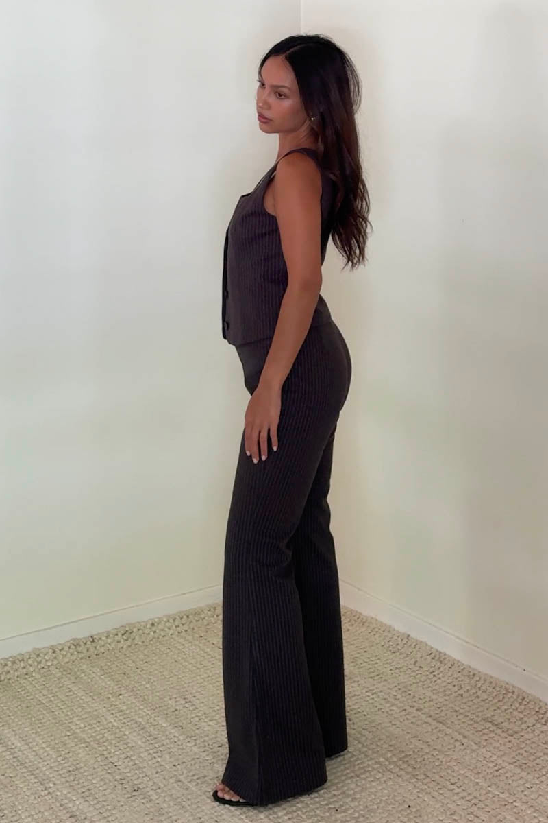 Pinstripe Knit Vest Flare Pants Set