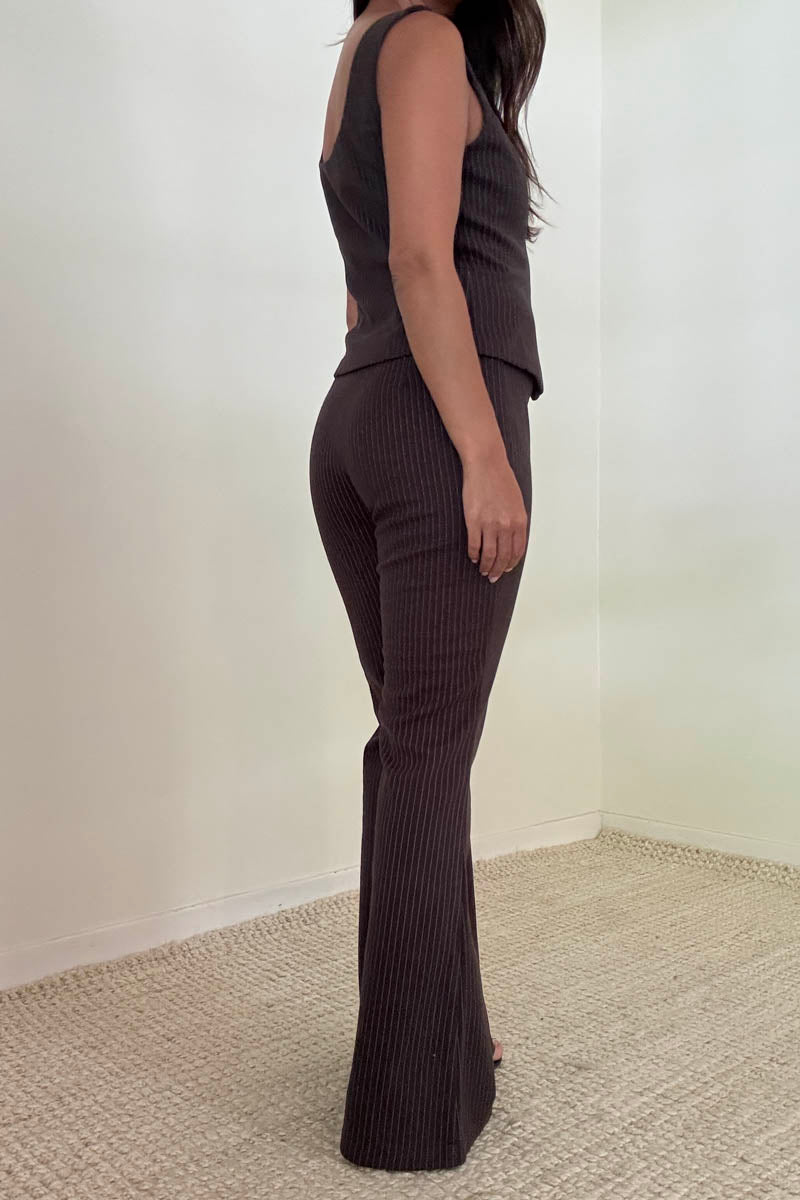 Pinstripe Knit Vest Flare Pants Set
