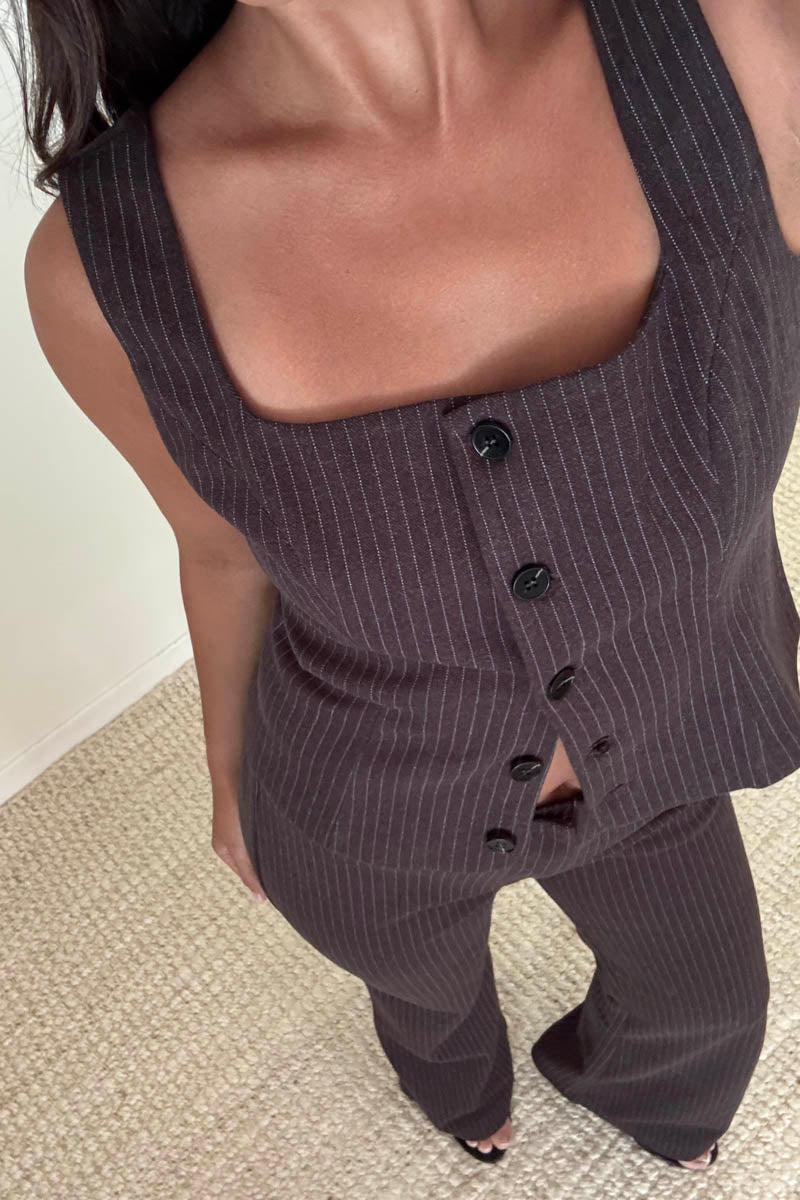 Pinstripe Knit Vest Flare Pants Set