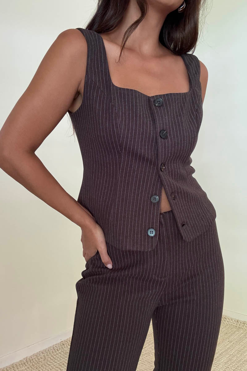 Pinstripe Knit Vest Flare Pants Set