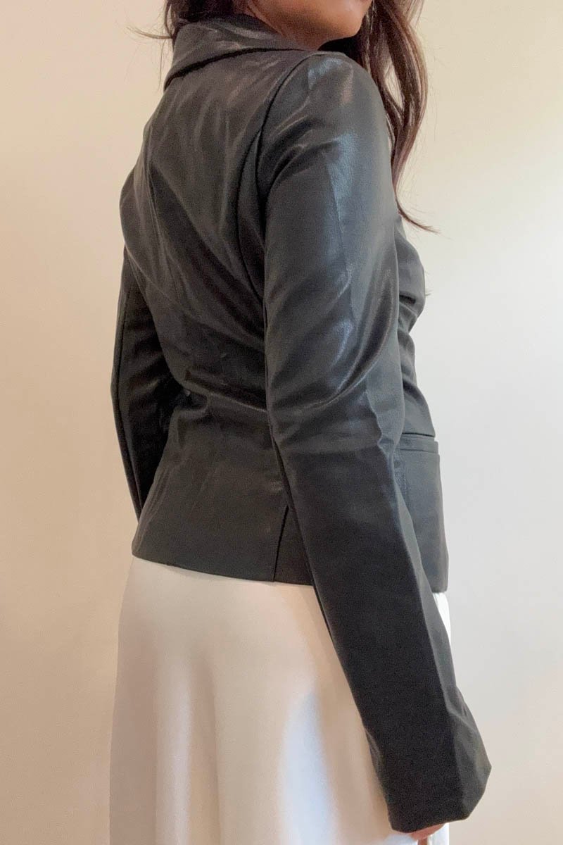 Faux Leather Fitted Blazer