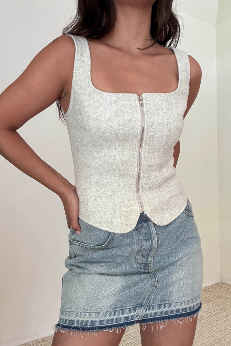Zipper Front Square Neck Corset Top