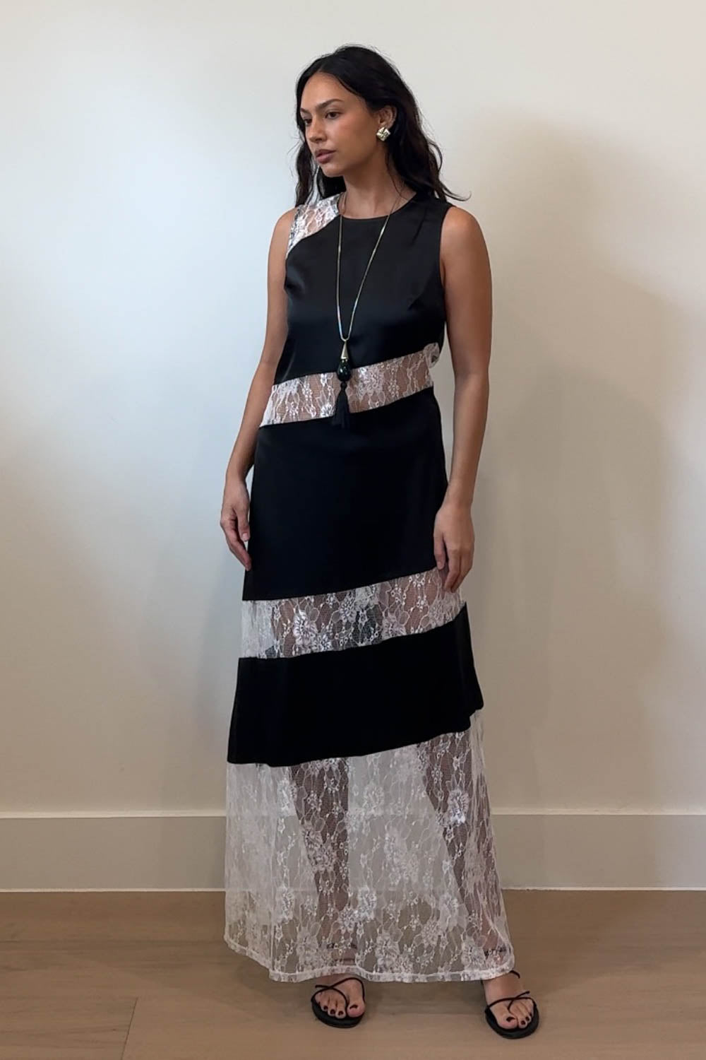 Satin Floral Lace Overlay Sleeveless Maxi Dress