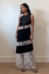 Satin Floral Lace Overlay Sleeveless Maxi Dress
