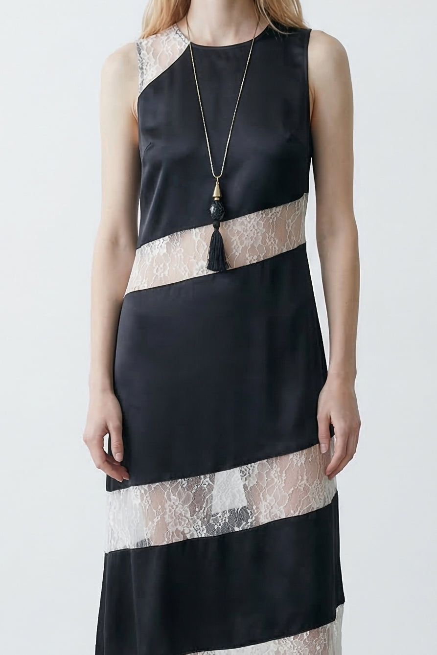 Satin Floral Lace Overlay Sleeveless Maxi Dress