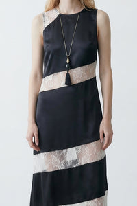 Satin Floral Lace Overlay Sleeveless Maxi Dress