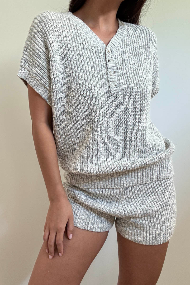 Knit Relaxed Vest High Waist Shorts Set
