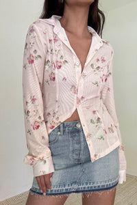 Floral Print Mesh Shirt Top