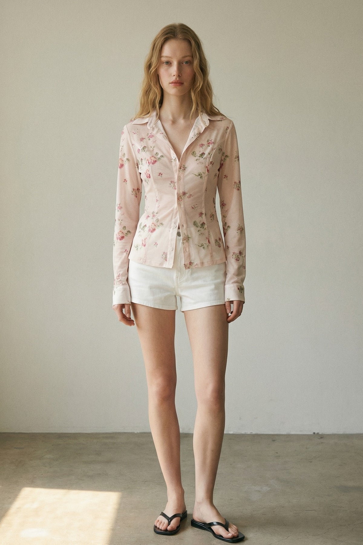 Floral Print Mesh Shirt Top