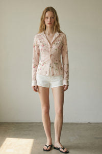 Floral Print Mesh Shirt Top
