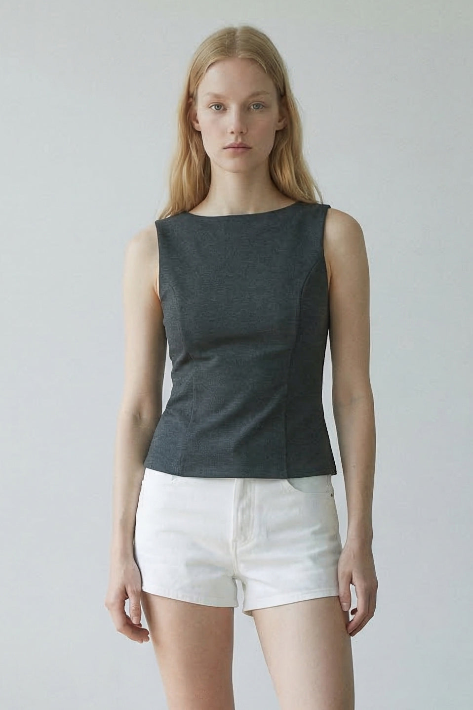 Stretch Knit Sleeveless Peplum Top