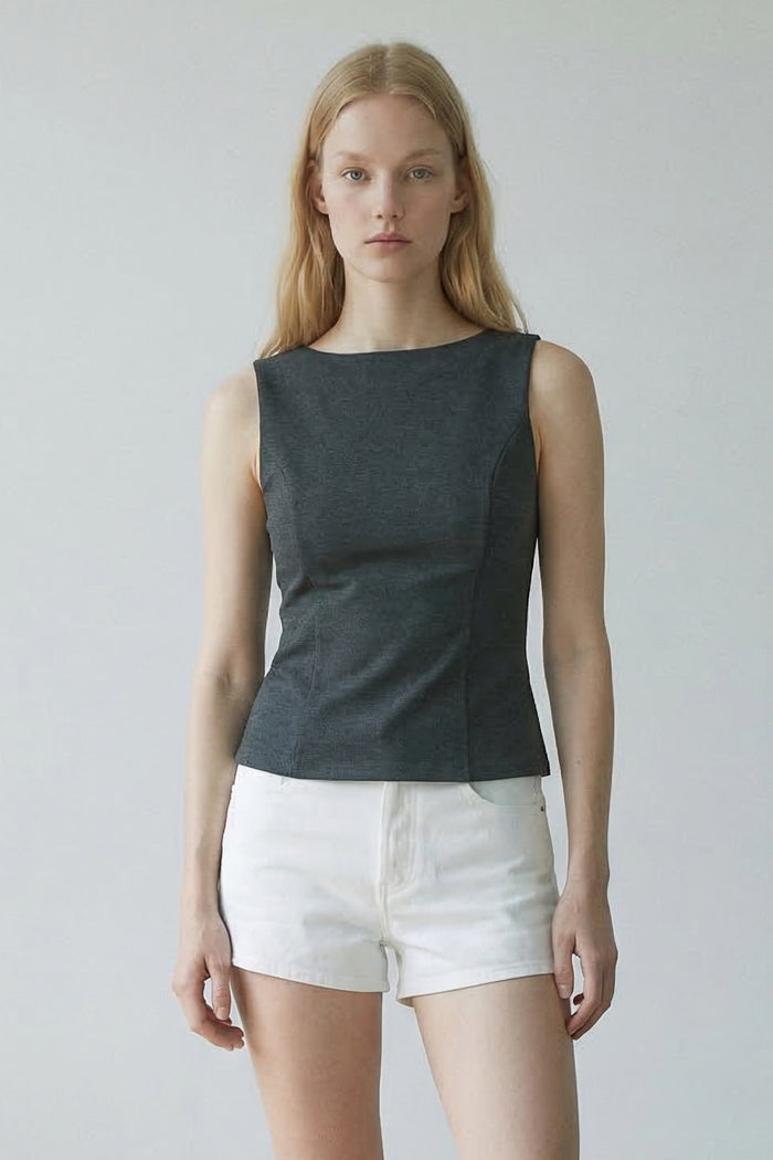 Stretch Knit Sleeveless Peplum Top
