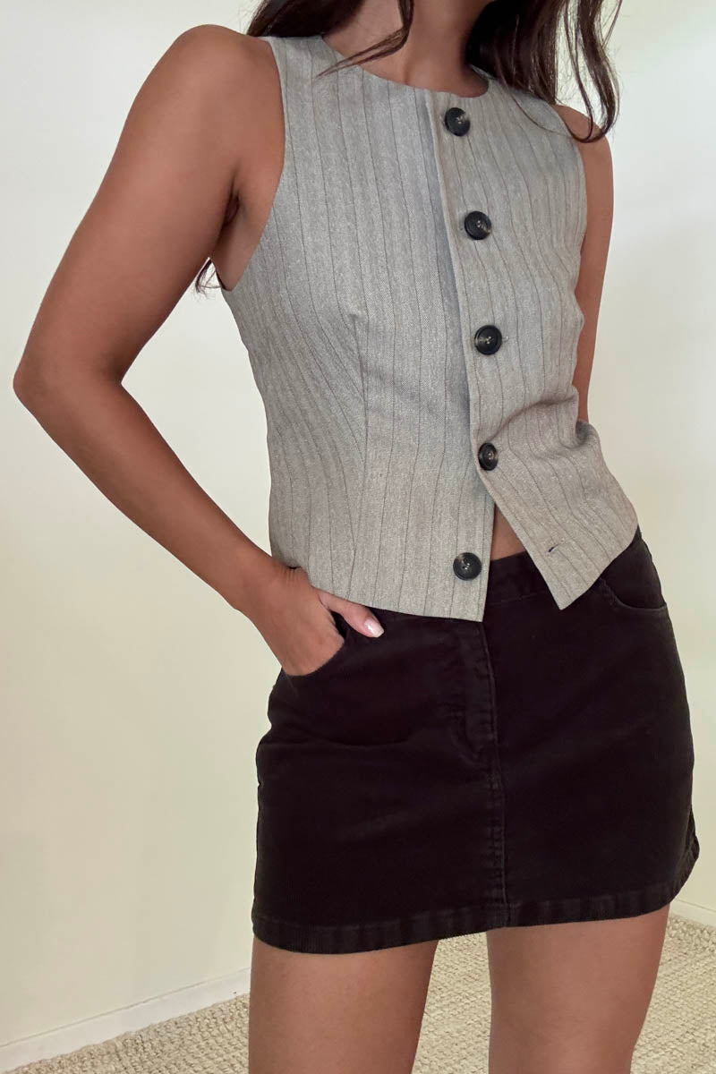 Striped Herringbone Button Down Vest
