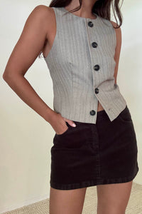 Striped Herringbone Button Down Vest
