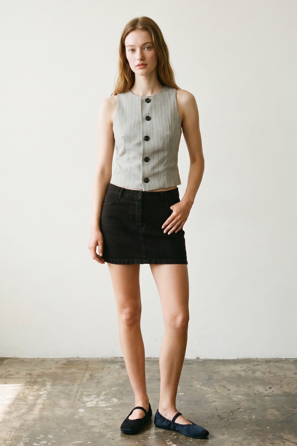 Striped Herringbone Button Down Vest