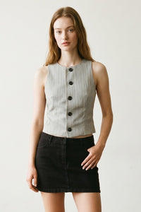 Striped Herringbone Button Down Vest