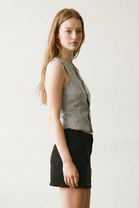 Striped Herringbone Button Down Vest