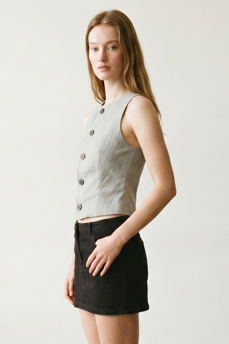 Striped Herringbone Button Down Vest