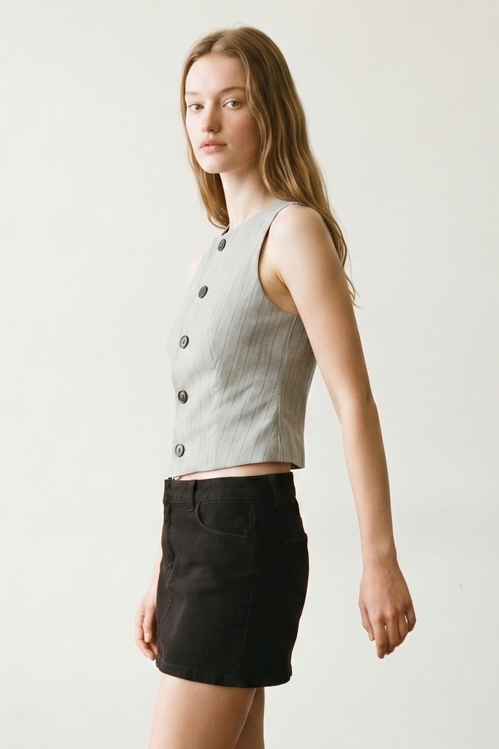Striped Herringbone Button Down Vest
