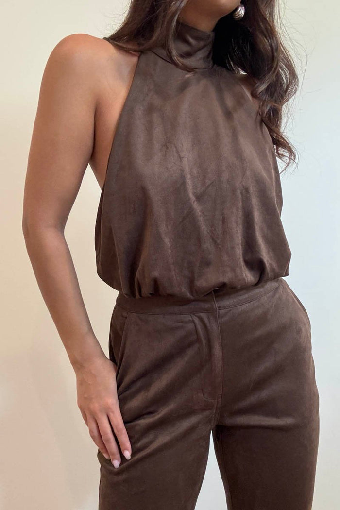 Faux Suede High Neck Halter Top