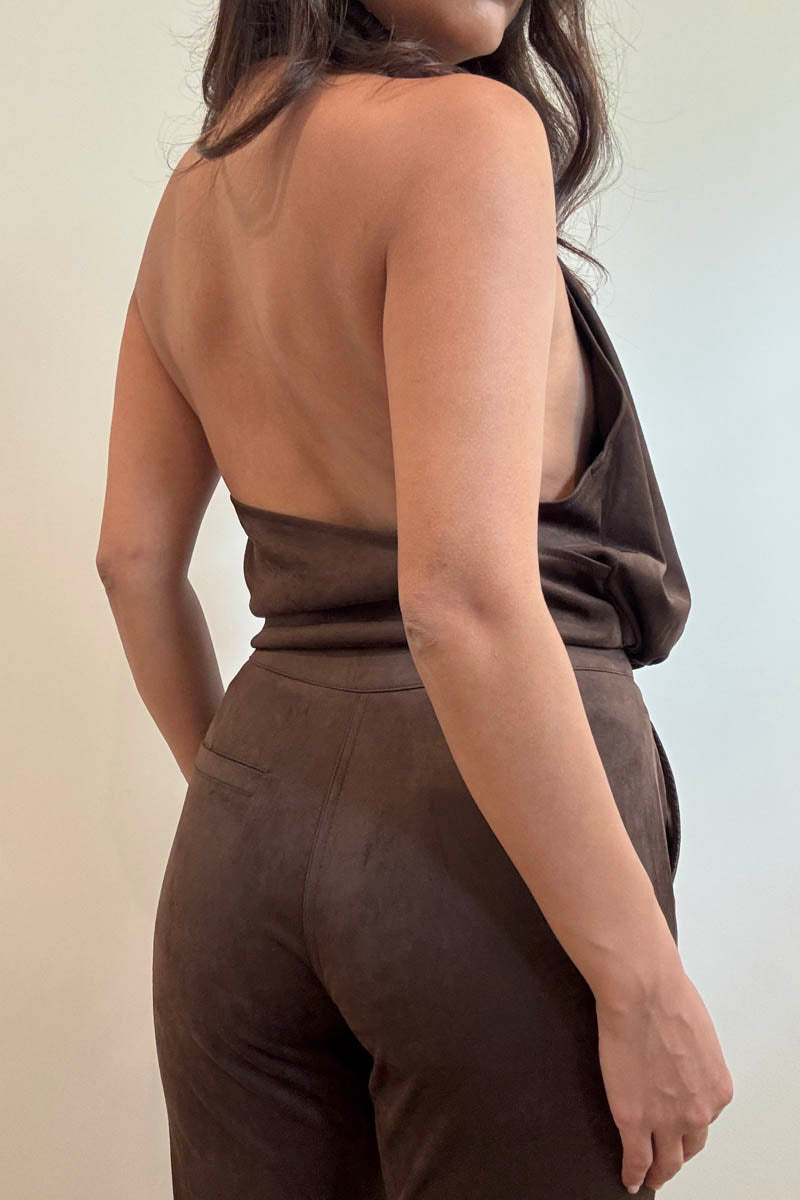 Faux Suede High Neck Halter Top