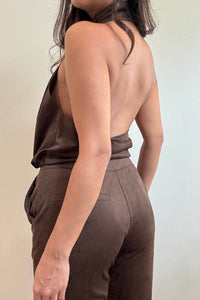 Faux Suede High Neck Halter Top