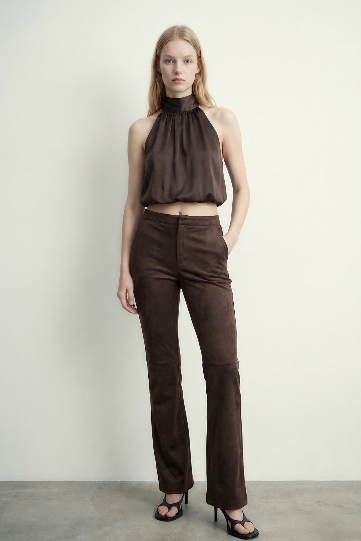 Faux Suede High Neck Halter Top