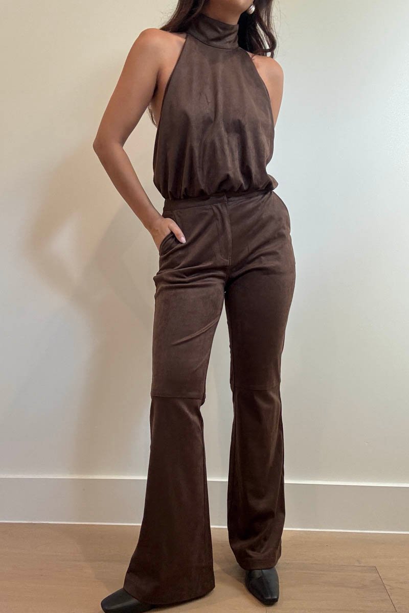 Faux Suede Flared Pants