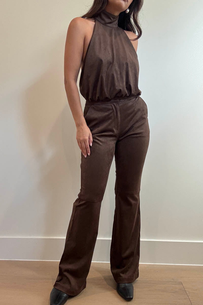 Faux Suede Flared Pants