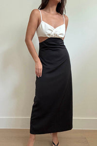 Contrast Crossover V-Neck Midi Dress
