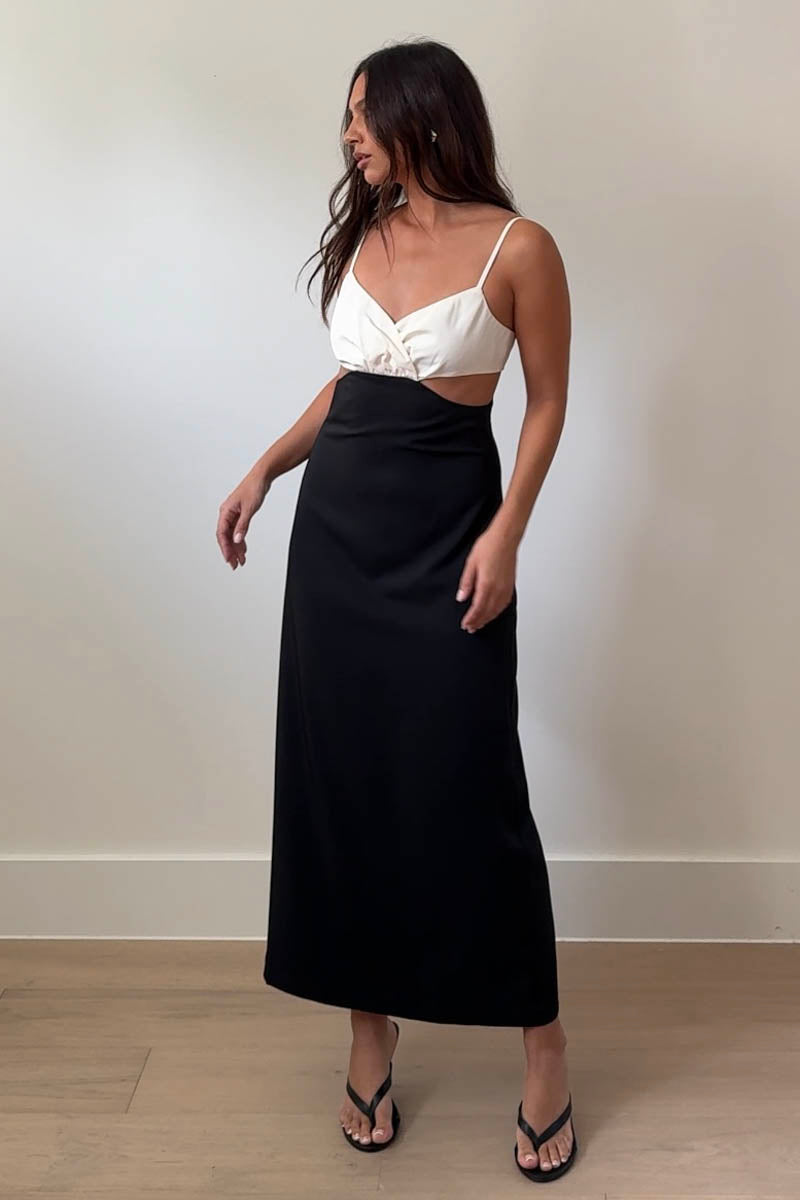Contrast Crossover V-Neck Midi Dress