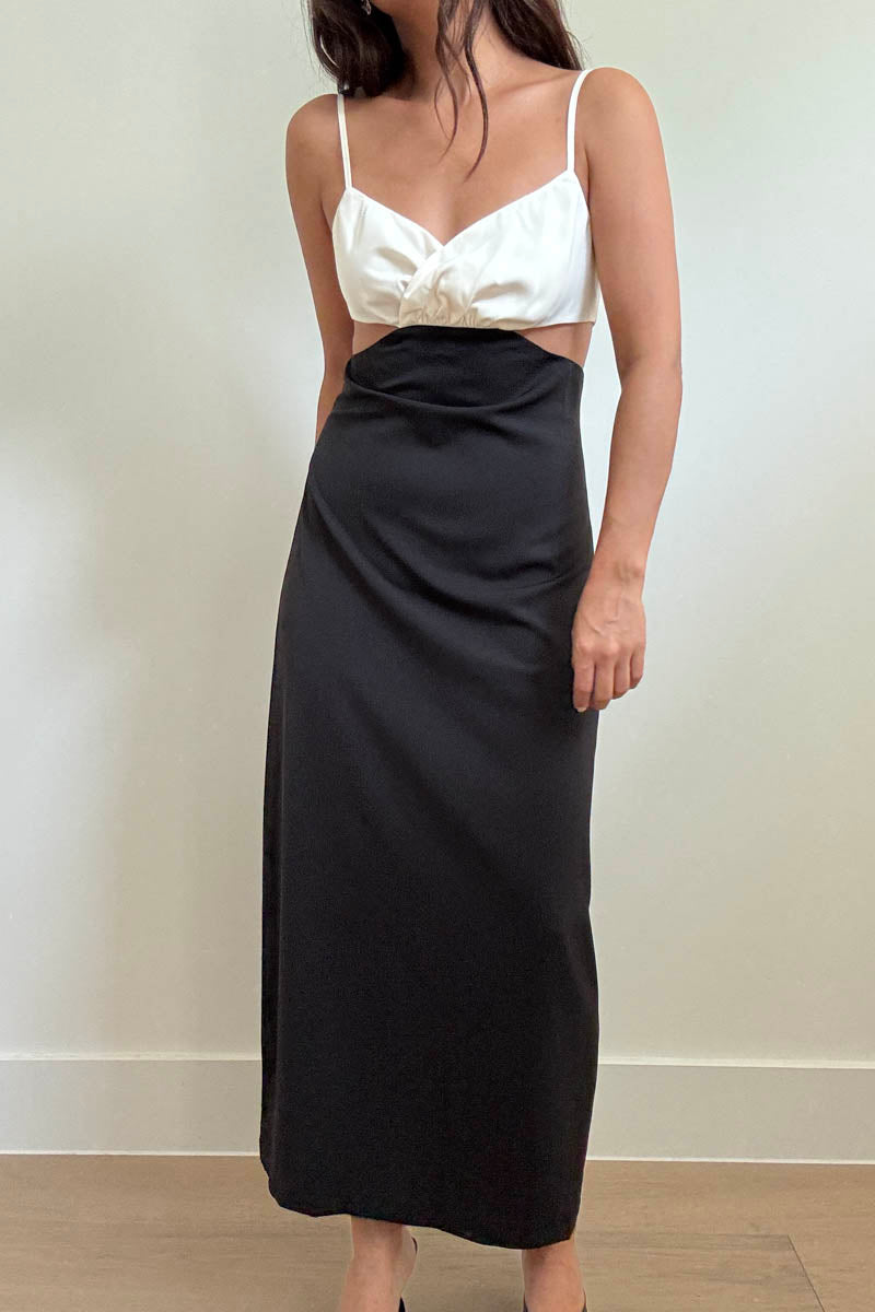 Contrast Crossover V-Neck Midi Dress