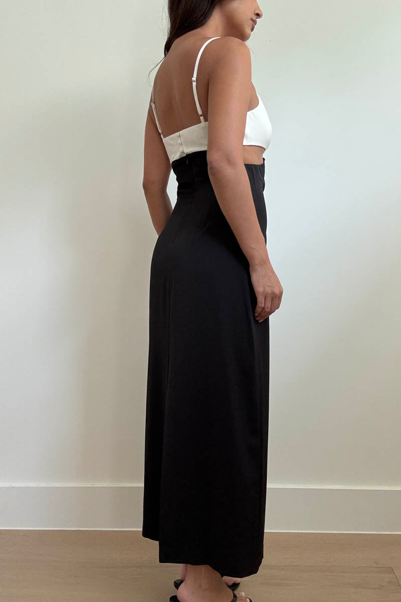 Contrast Crossover V-Neck Midi Dress
