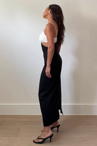 Contrast Crossover V-Neck Midi Dress