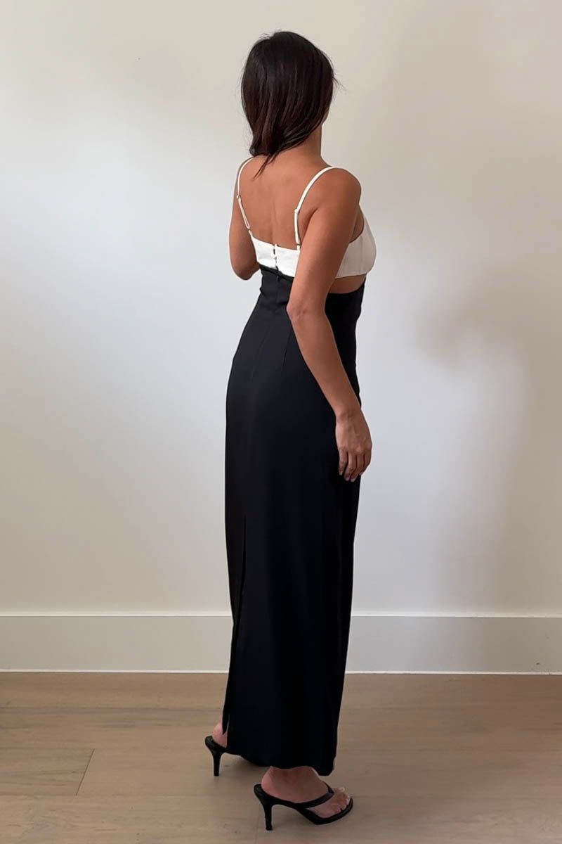 Contrast Crossover V-Neck Midi Dress